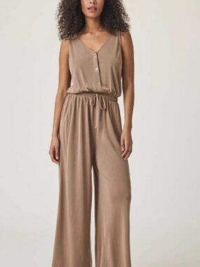 Splendid Tan Sleeveless Jumpsuit Large